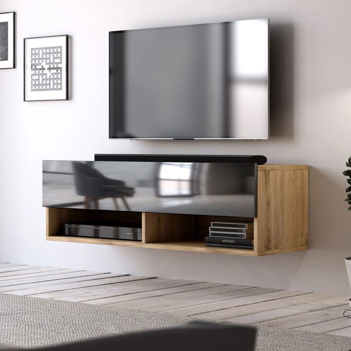 Meuble TV suspendu 1 porte abattant - L100 cm - 100 cm X 32 5 cm X 31 5 cm - DERBY - Chêne artisan / noir Meuble TV suspendu 1 porte abattant - L100 cm - 100 cm X 32 5 cm X 31 5 cm - DERBY - Chêne artisan / noir