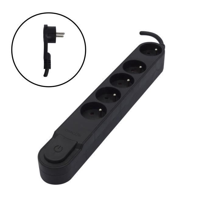 CHACON Bloc multiprise 5 prises 16 A avec interrupteur, fiche plate, câble 1,5 m HO5VV-F 3x1,5 mm² n
