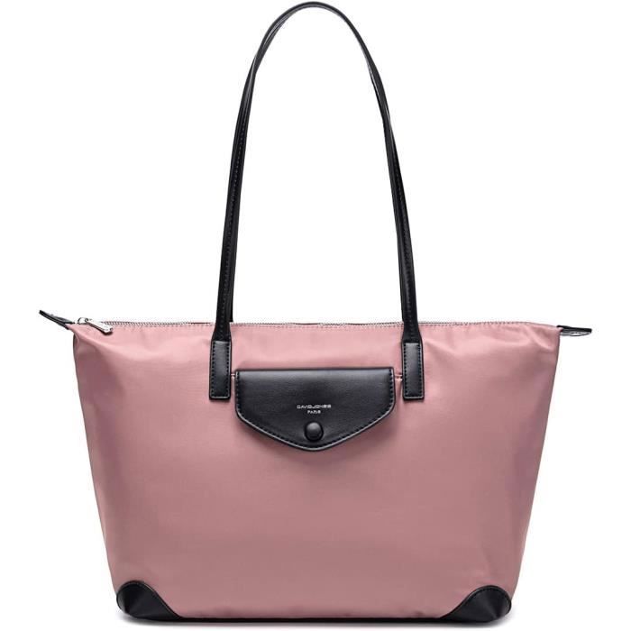 David Jones - Sac à Main Shopping Cabas Nylon Femme - Fourre-Tout Souple Grande Taille - Bandoulière Epaule - Travail Voyage - Rose