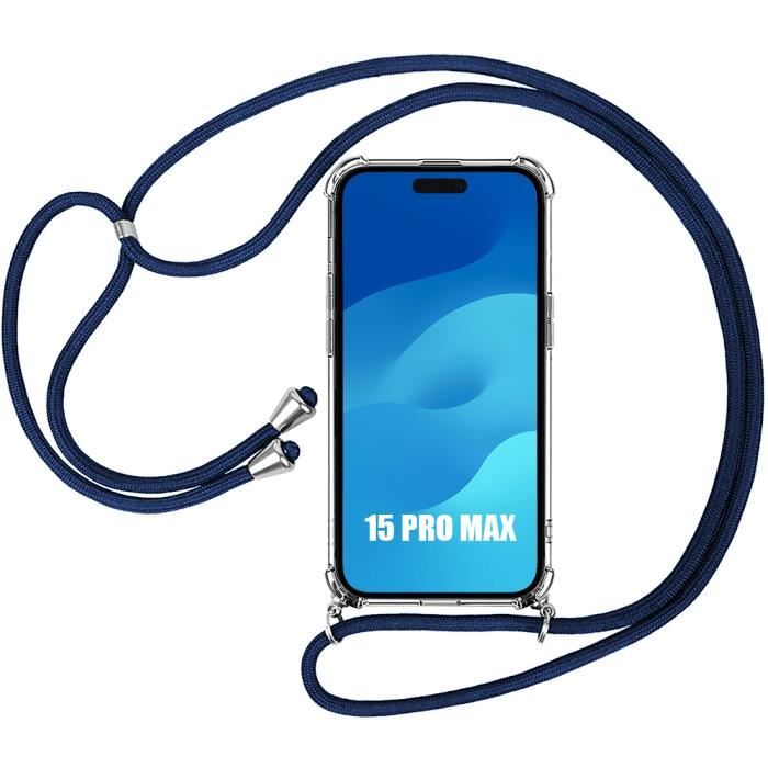 Coque pour iPhone 15 Pro Max Protection Transparente  Cordon Bleu Marine Souple
