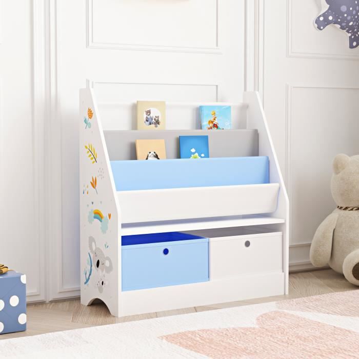Étagère denfant Neda à 3 compartiments avec 2 boîtes 74 x 71 x 23 cm à motif koala