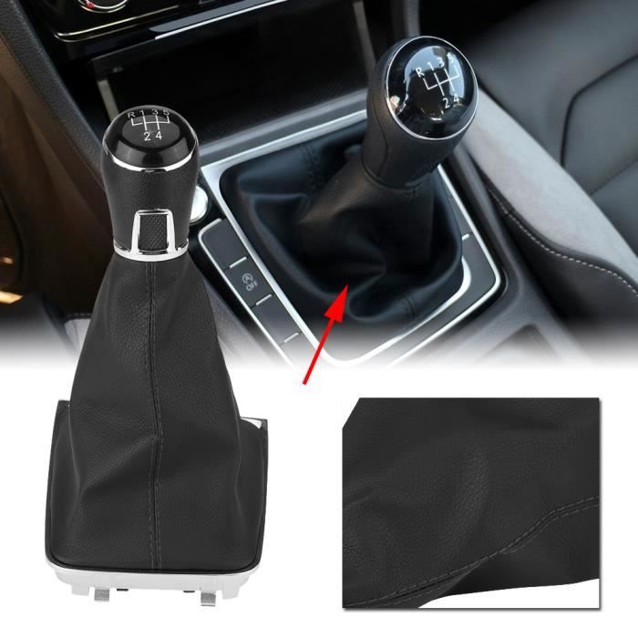 Kit Soufflet + Pommeau + Cadre Levier Vitesse VW Golf 5/6, Jetta, EOS, Scirocco - 5 Vitesses, Couture Rouge, Plug & Play