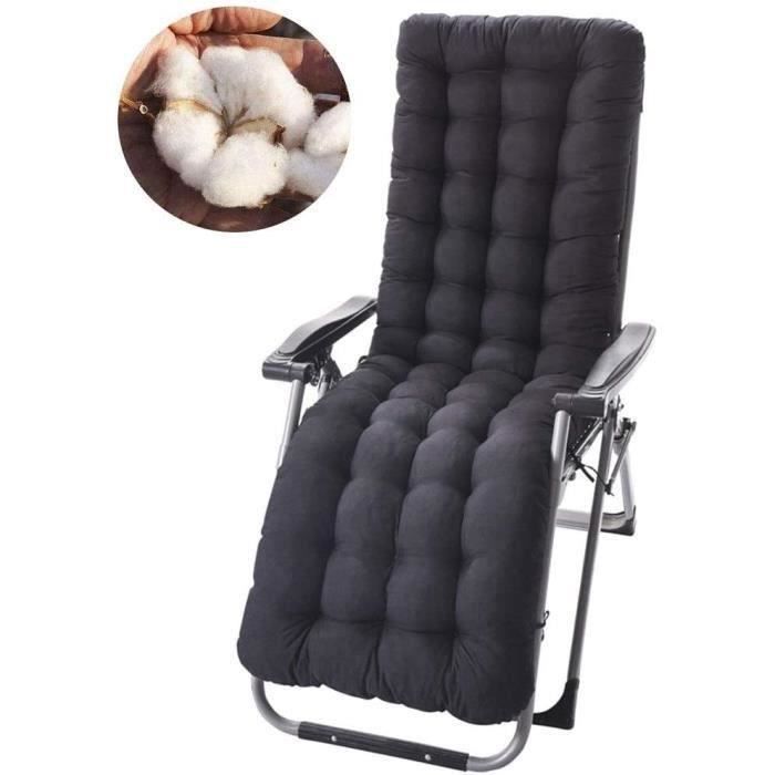 Coussin Chaise Longue Bain De Soleil 170x50cm - Polyester Épais Antidérapant Avec Capuchon & Bande Réglable