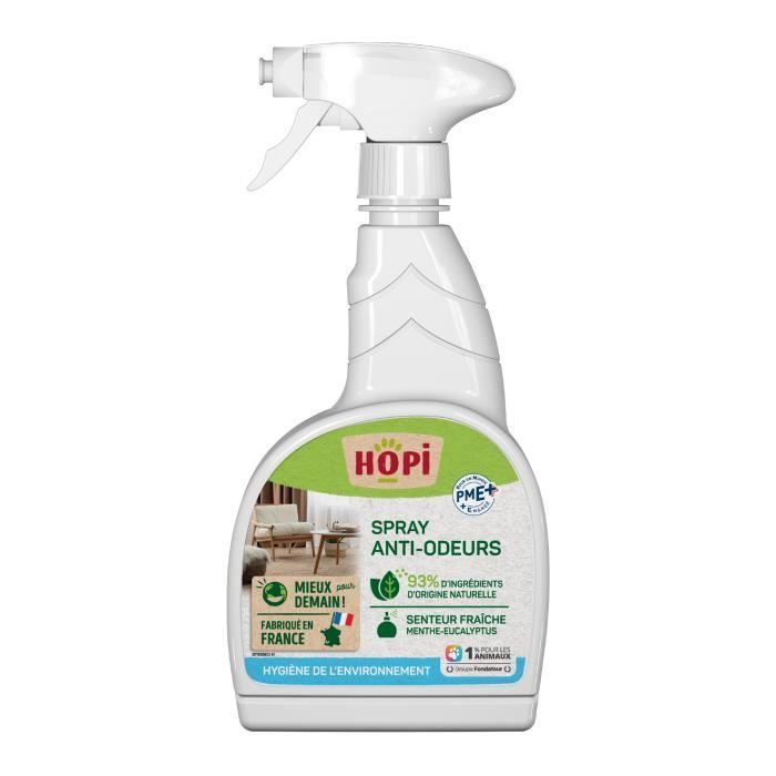 Spray Anti Odeur Animaux Domestiques HOPI - odeur fraîche de Menthe - Convient à tous types de supports - Fabriqué en France