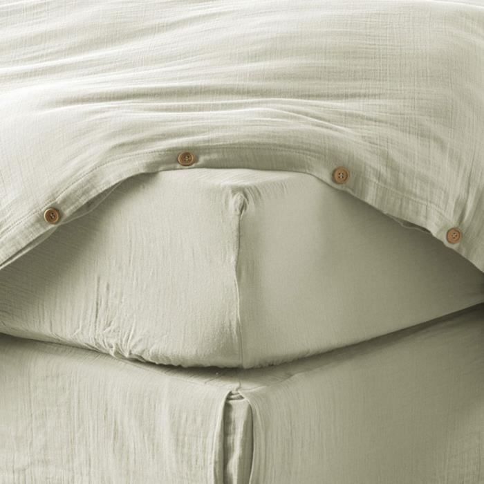 Drap housse 140x190 cm en Gaze de coton Vert d’eau Drap housse 140x190 cm en Gaze de coton Vert d’eau