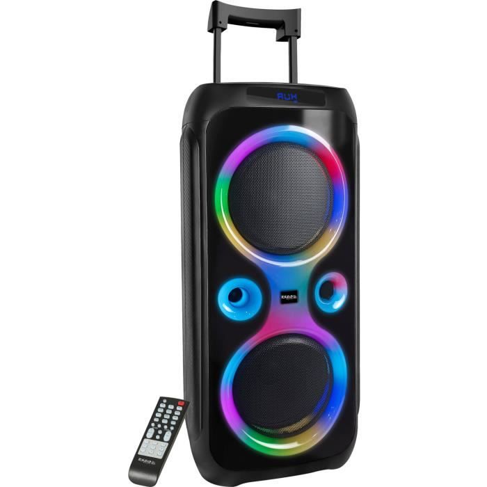 Ibiza - WAVE8 - Enceinte de 600W/2x8” avec Bluetooth, USB et microSD -  Effets LEDs Wave et Connexion sans Fil TWS - Noir