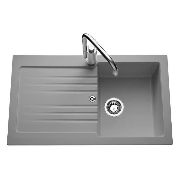 ewi evier cuisine a encastrer 1 bac 1 egouttoir spirelle resine 86 x 50 cm gris cdiscount bricolage