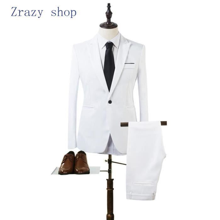 Veste+Pantalon)Costume Homme Marque Luxe Veston De Costume Homme Blazer  Hommes Pantalon De Costume Slim Vêtements Masculin Blanc Blanc - Cdiscount  Prêt-À-Porter