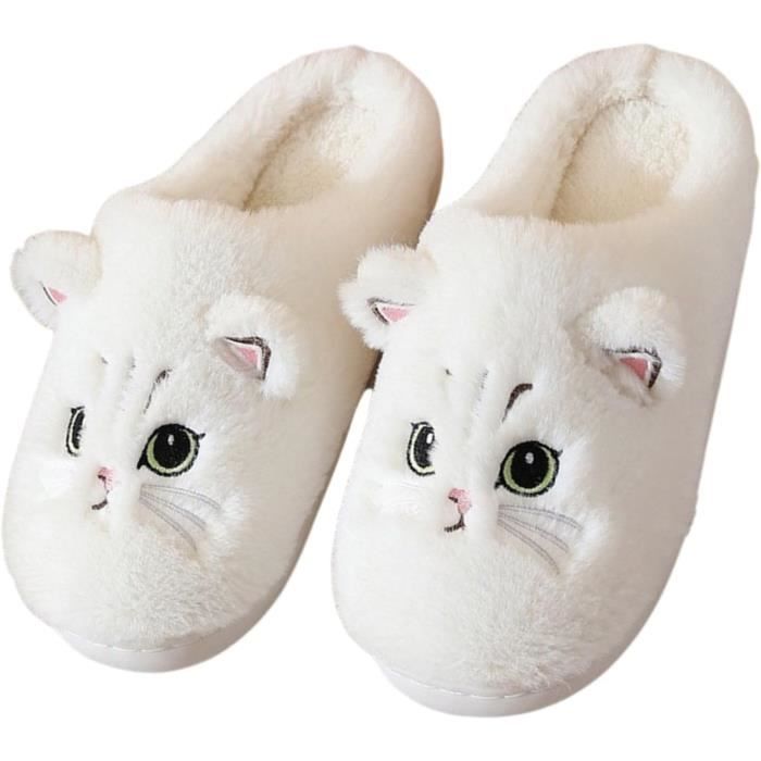 Pantoufles Chat Mignon Pour Femme - Chaussons Fourrés Antidérapants, Design Animé, Confortables Pour L'hiver