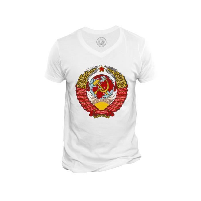 T shirt Homme Col V Ecusson Embleme Partie Communiste URSS Russie