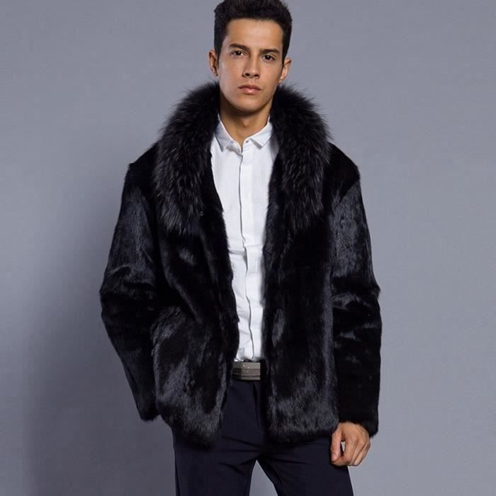 Veste noir top fourrure homme