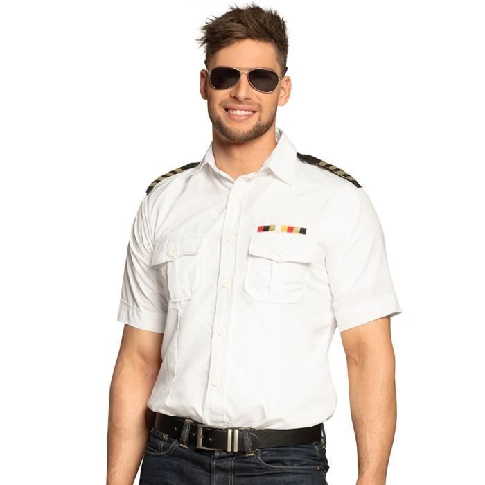 Chemise capitaine blanche homme XXL 58 60 Manches courtes Epaulettes noires et or Poches a grades Cdiscount Jeux Jouets