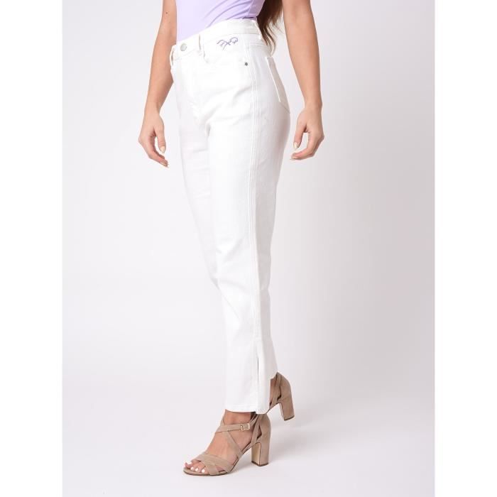 Jean droit evase avec fente PROJECT X PARIS Femme Taille haute Blanc