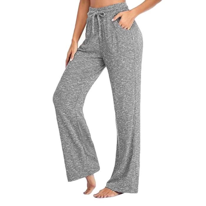 Pantalon D'Intérieur Femme Doux Et Confortable Pantalon de Sport Fluide  Taille Haute Jambe Large Pantalon de Yoga,Gris