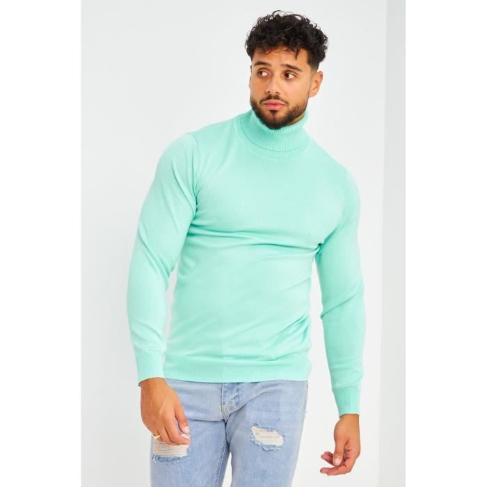 Pull col roule vert d eau uni Vert clair Cdiscount Pret a Porter