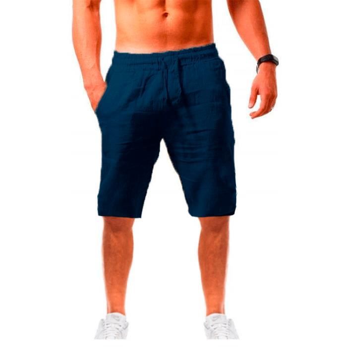 Short Homme Plage Unie En Lin Short Shorts pour Gar on Court Homme