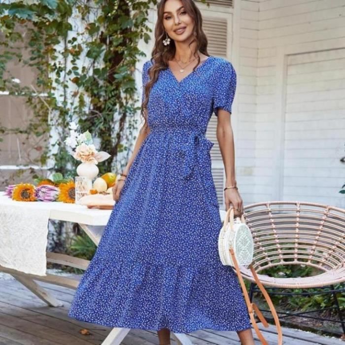 Robe femme Boheme chic et elegant Vacances la plage Col en V