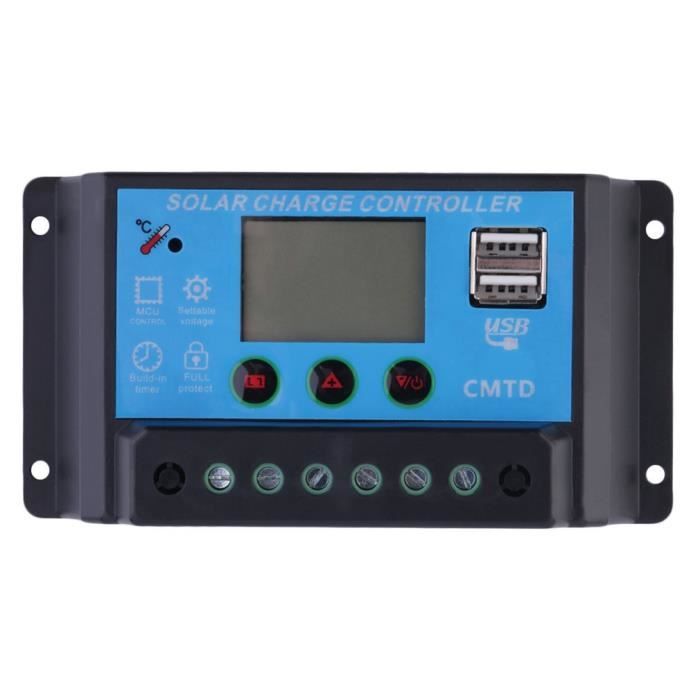 Contrôleur De Charge Solaire 20A 12V/24V Auto - Écran LCD - Protection Surcharge - Avec Sortie USB Et DC