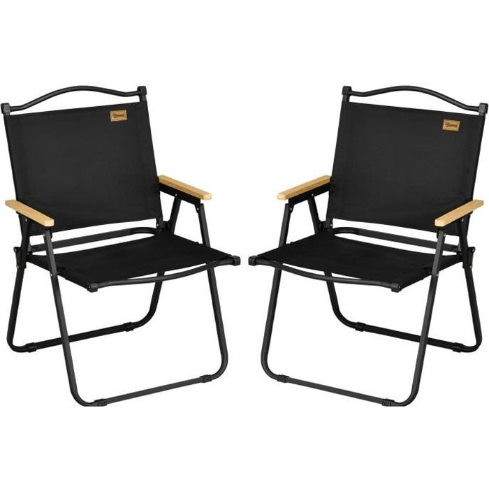 lot de 2 chaises de plage camping pliantes - poignée - structure acier oxford noir 54x59x78cm noir