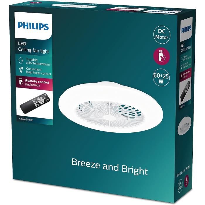 Plafonnier ventilateur - PHILIPS - Amigo - 85 W (consommation) - 6500 lm - Télécommande incluse