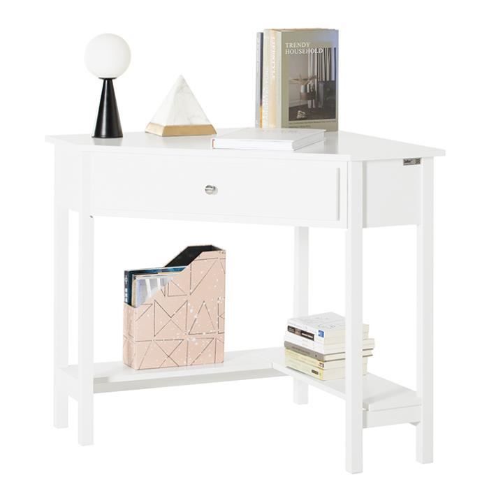 sobuy® fwt31-w meuble de bureau, bureau d'angle avec tiroir, blanc