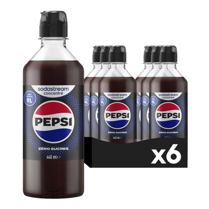 Concentrés SODASTREAM - Lot de 6 Pepsi Zéro sucres - Jusquà 54L de boissons - 440 ml