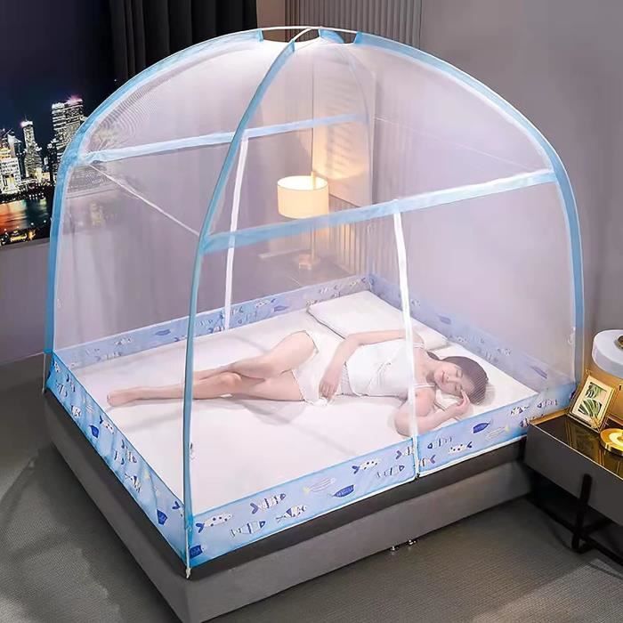 Moustiquaire Dôme Pop-up Pour Lit 195x150 Cm - Voile Polyester, Fermeture Zippée, Pliable - Protection Anti-moustiques Intérieur/extérieur