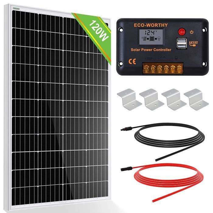ECO-WORTHY Kit Panneau Solaire 120W + Contrôleur de charge solaire 30A pour Système Hors Réseau Charge la Batterie 12V de Campin3