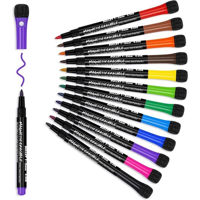 ZYHDFH - Kit Complet Marqueurs Tableau Blanc 24 Pièces : 10 Feutres Effaçables, 1 éponge, 1 Porte-stylos Magnétique Et 12 Aimants