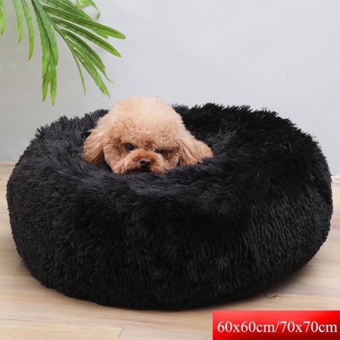 Meilleurs prix pour Couchage Panier Chien Chat Corbeille Coussin Rond Hiver Chaud en Peluche Lit Animal Noir 70 cm