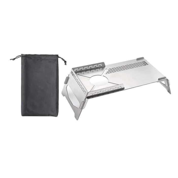 Support De Réchaud Pliant En Acier Inox – 7 Hauteurs Réglables, Avec Gril Intégré, Pour Camping