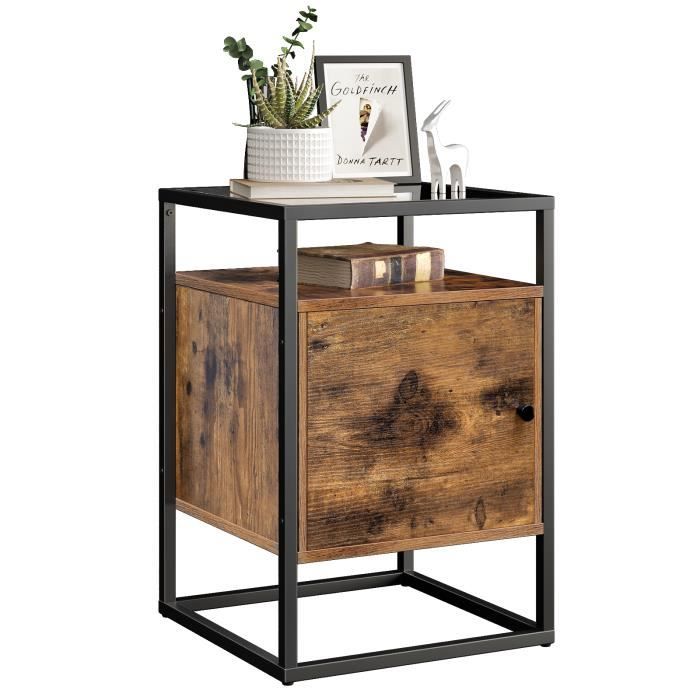 Table De Chevet 40 X 40 X 60 Cm En Verre Trempe Style Industriel