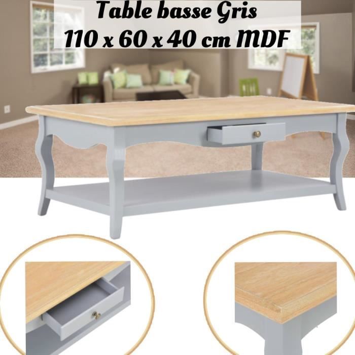 GES Table basse dessus de table en MDF + pieds en bois de pin solide ...