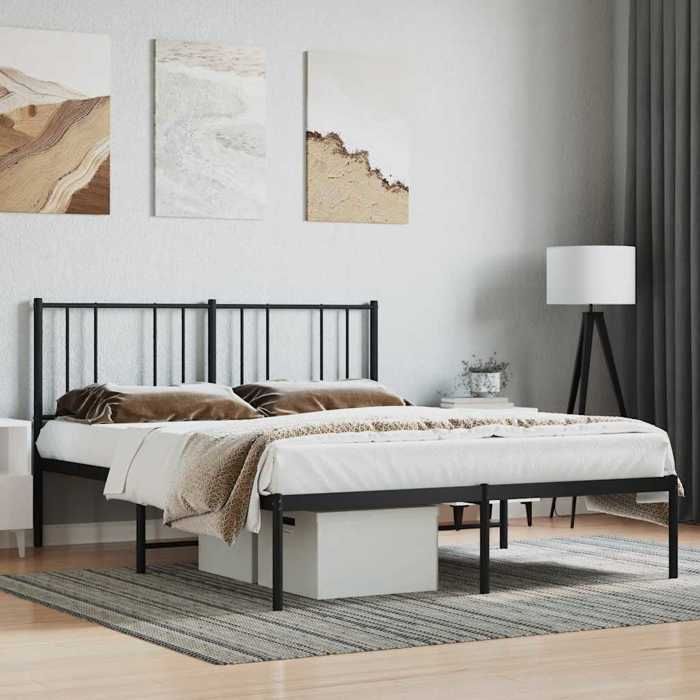 vidaXL Cadre de lit métal sans matelas avec tête de lit noir 140x190cm 352480
