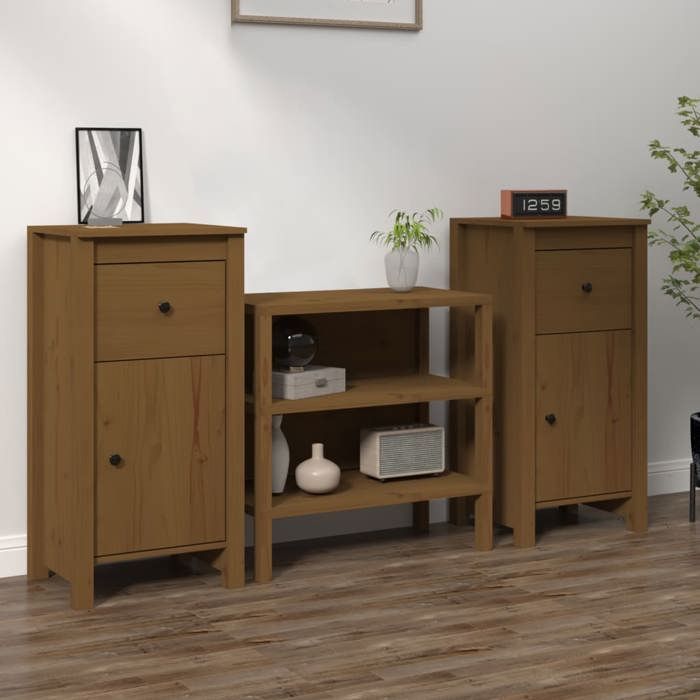 vidaXL 2x Buffets Armoires Latérales Organisateurs de Maison Meubles de Rangement Salon Intérieur Marron Miel 40x35x80 cm 813761
