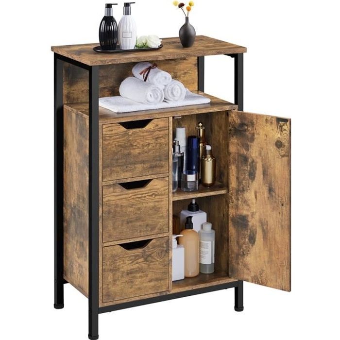 Armoire Salle de Bain sur Pied Style Industriel - Yaheetech - Rangement Multiniveau - 555× 30× 865 cm