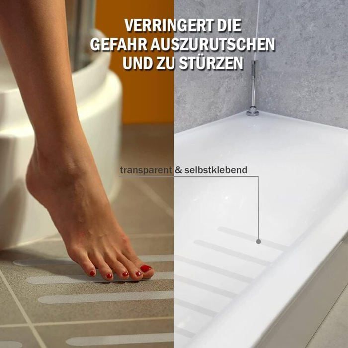 Bandes Antidérapantes Transparentes Pour Douche Et Baignoire – Autocollantes, Certifiées R10, Hygiéniques Et Faciles à Poser