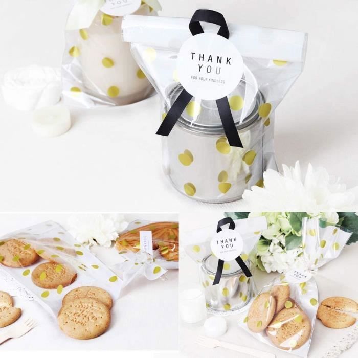 Sachet Biscuit, Sac Bonbons Transparent en Plastique, 100 Sac