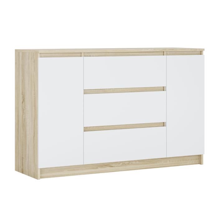 Commode Blanche PIKO 70x35x74.5cm Avec 2 Tiroirs Et 2 Portes - Meuble De Rangement Compact Pour Chambre, Entrée, Salon