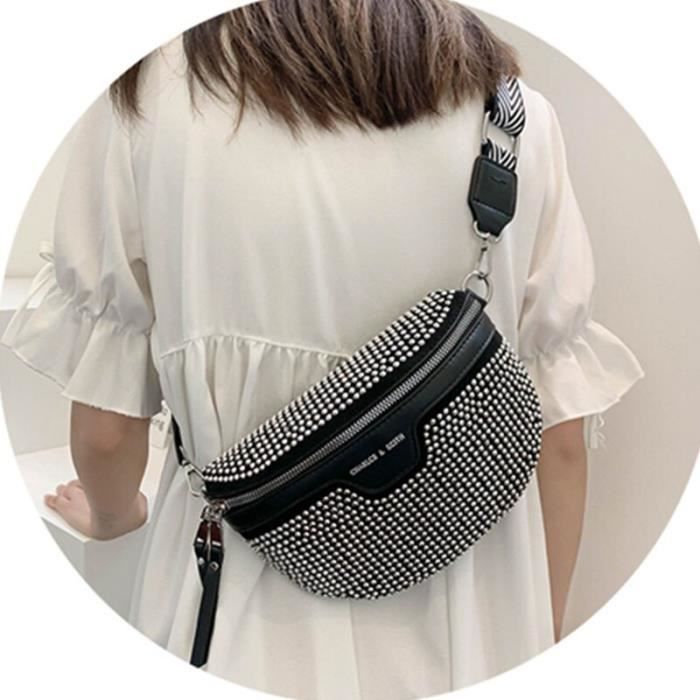 Sac banane noir Sac banane en strass pour femmes sac de