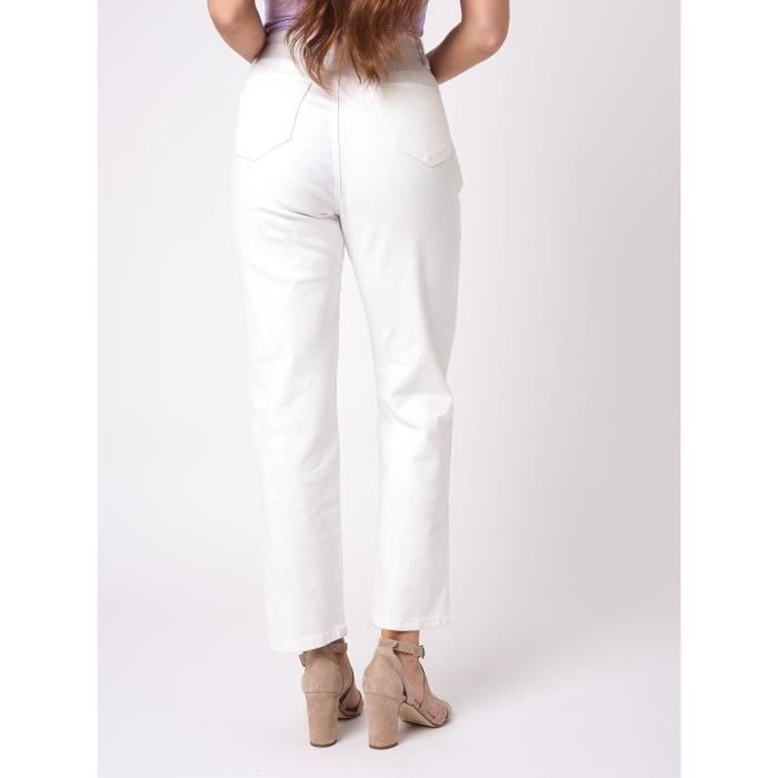 Jean droit evase avec fente PROJECT X PARIS Femme Taille haute Blanc