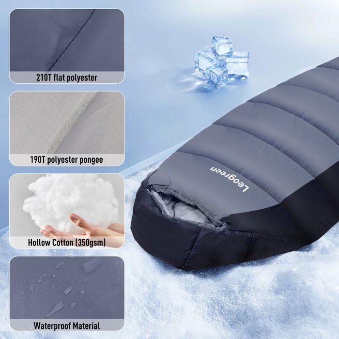Active Era Sac De Couchage Rectangulaire 3-4 Saisons 0-15°C – Polyester 210T, 250g/m², Poche Intérieure, Capuche, Lavable, 210x75cm