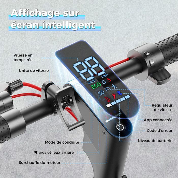 Trottinette électrique Pliable A20 PRO Pour Adultes - 650W Max, 25-30 Km D'autonomie, 8.5" Pneus Increvables, Double Frein, 120 Kg Max - 7