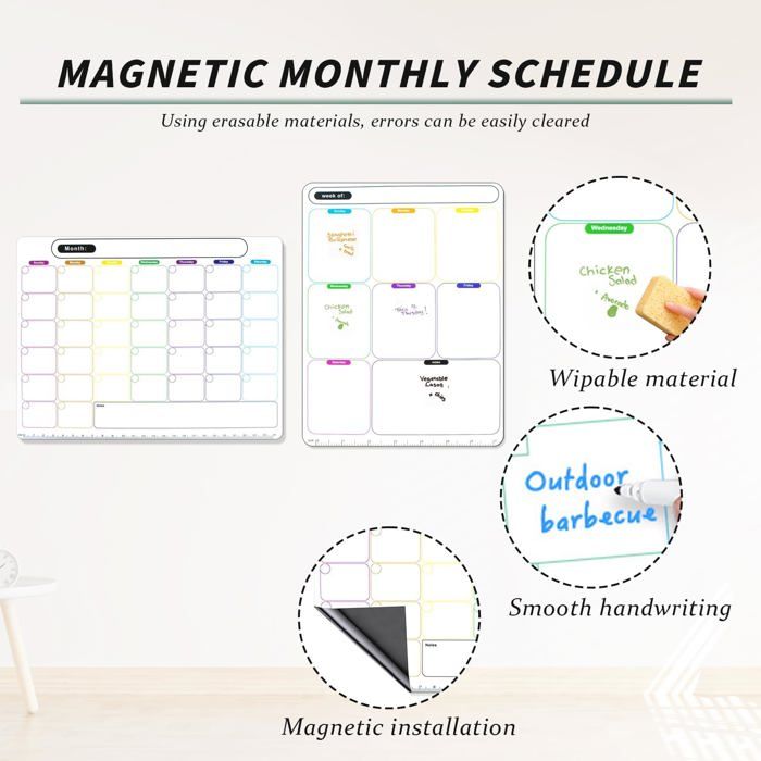 Calendrier Réfrigérateur Magnétique Effaçable à Sec Calendrier Frigo Magnétique Tableau Blanc Calendrier Frigo Effaçable à Sec Planificateur Magnétique