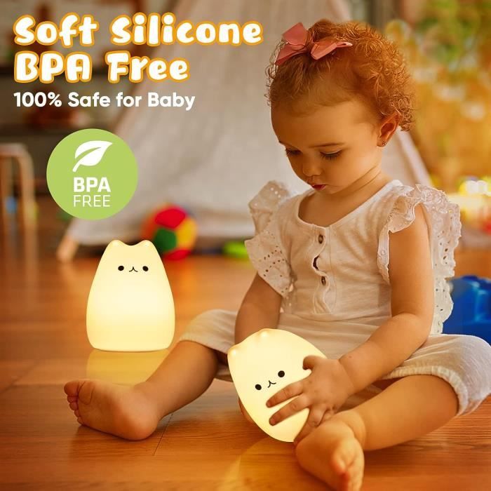 SAYDY Veilleuse pour enfants avec chargeur stable, veilleuse pour bébé en  silicone à LED changeant de couleur, luminosité réglable, lampe de chevet  pour chambre d'enfant, minuterie de contrôle tactile rechargeable par USB