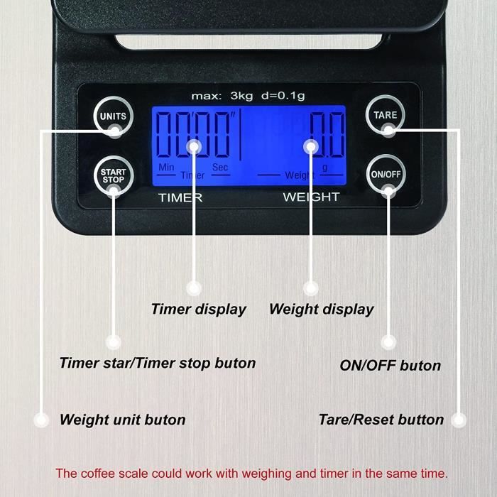 Vankarr Balance à Café Avec Minuteur – Balance Expresso 3 Kg / 0,1 G – Haute Précision USB LED Tactile