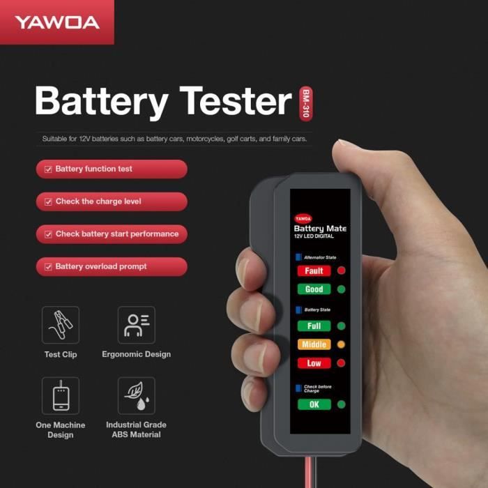 YAWOA Batterie Mate 12V Testeur De Batterie De Voiture BM310 BM320 D'état D'alternateur  Testeur