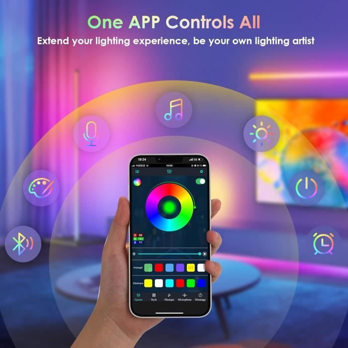 MIWATT Lampadaire LED d'Angle, 143cm Lampe sur Pied RGB avec APP