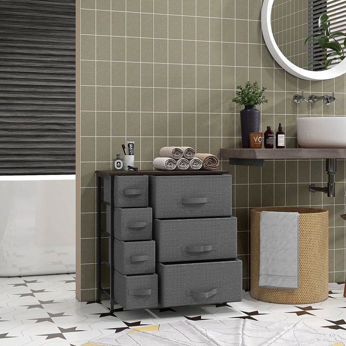 HOMCOM Commode En Tissu 7 Tiroirs - Meuble Rangement Cadre Métal Gris Pour Chambre Et Salon