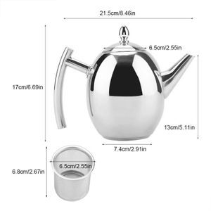 Théière En Acier Inoxydable 2L - Fond Épais Pour Induction, Poignée Solide Et Filtre Intégré, Argentée
